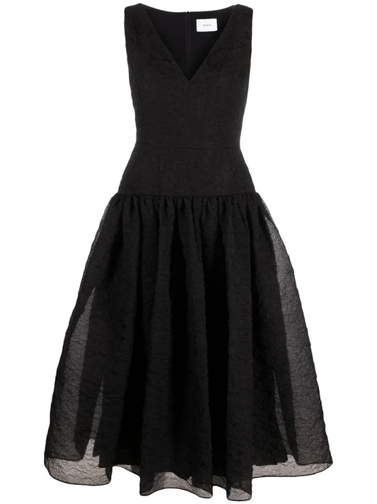 Crinkled-Effect Silk Flared Dress
