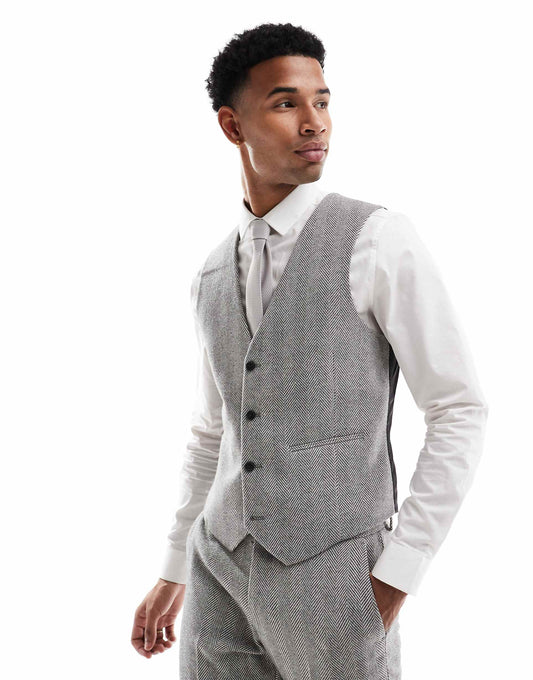 Skinny Wool Blend Suit Waistcoat