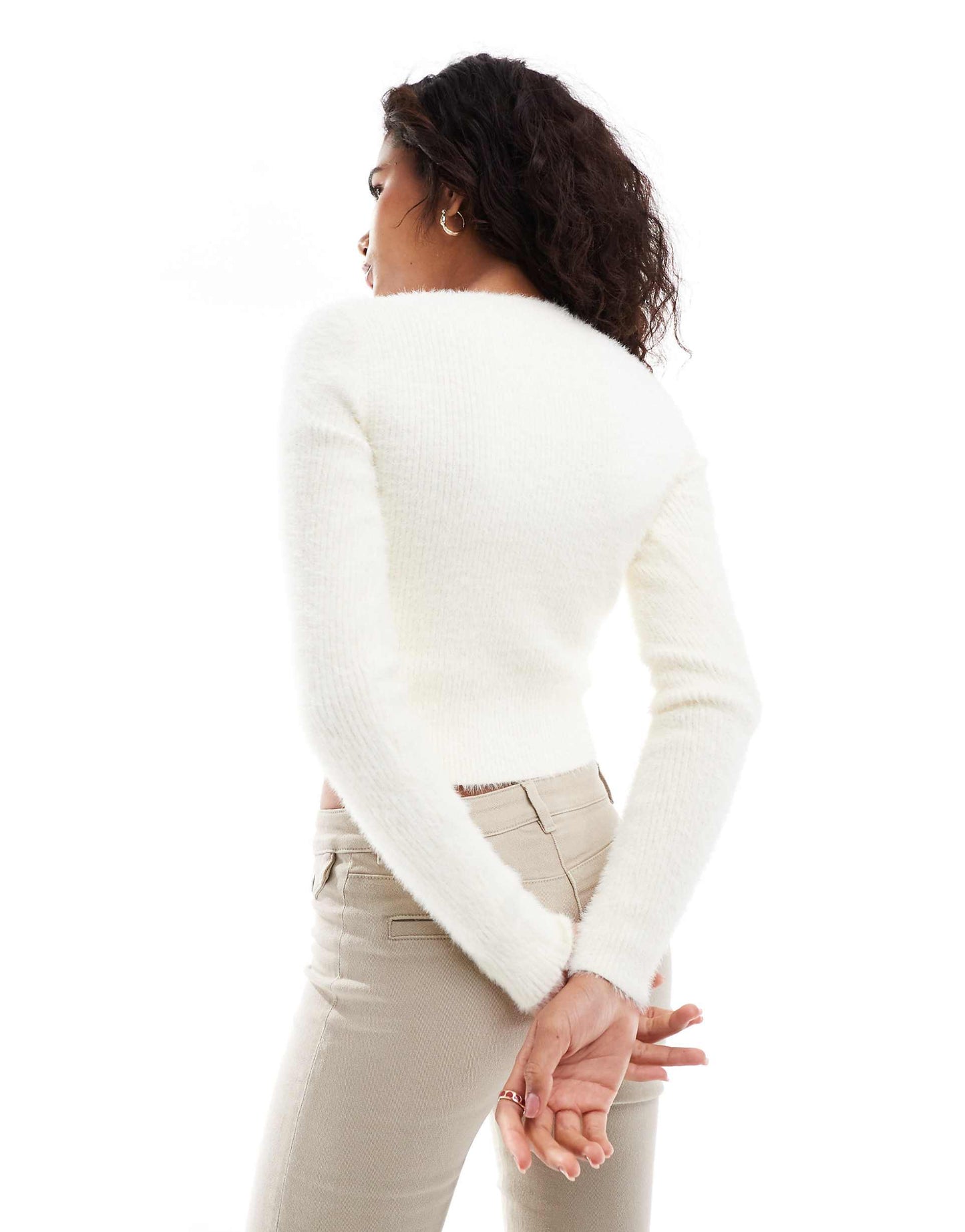 Square Neck Lightweight Rib Knit Jumper Cream