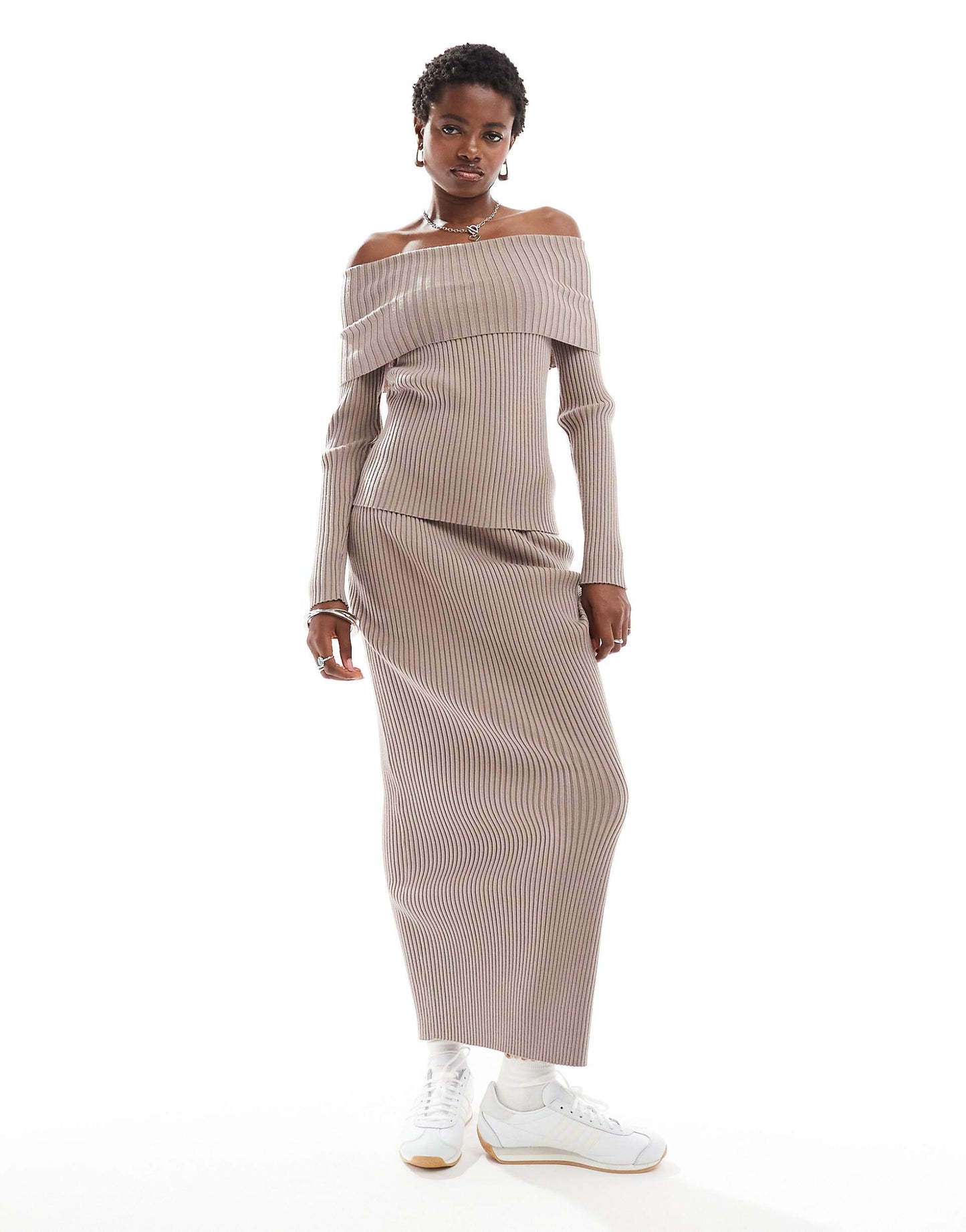 Off Shoulder Rib Knit Jumper
