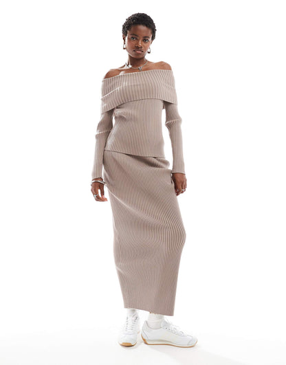 Off Shoulder Rib Knit Jumper