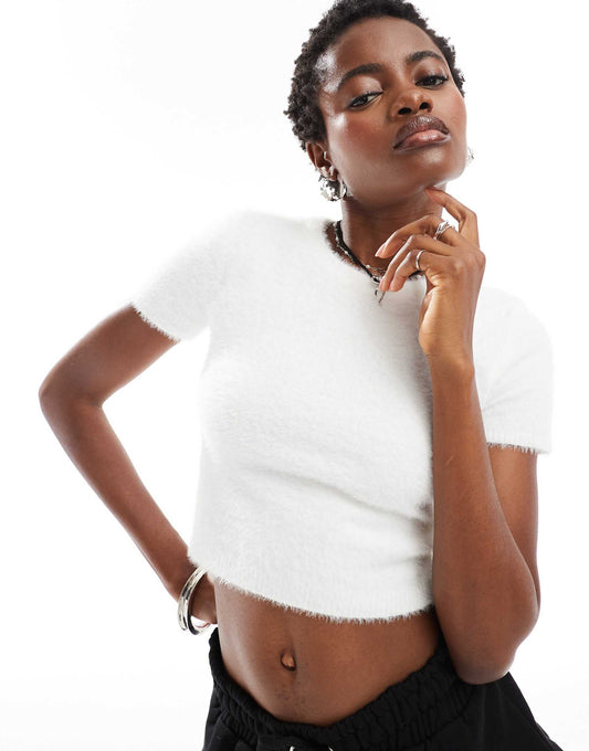 Fluffy Short Sleeve Jumper Top