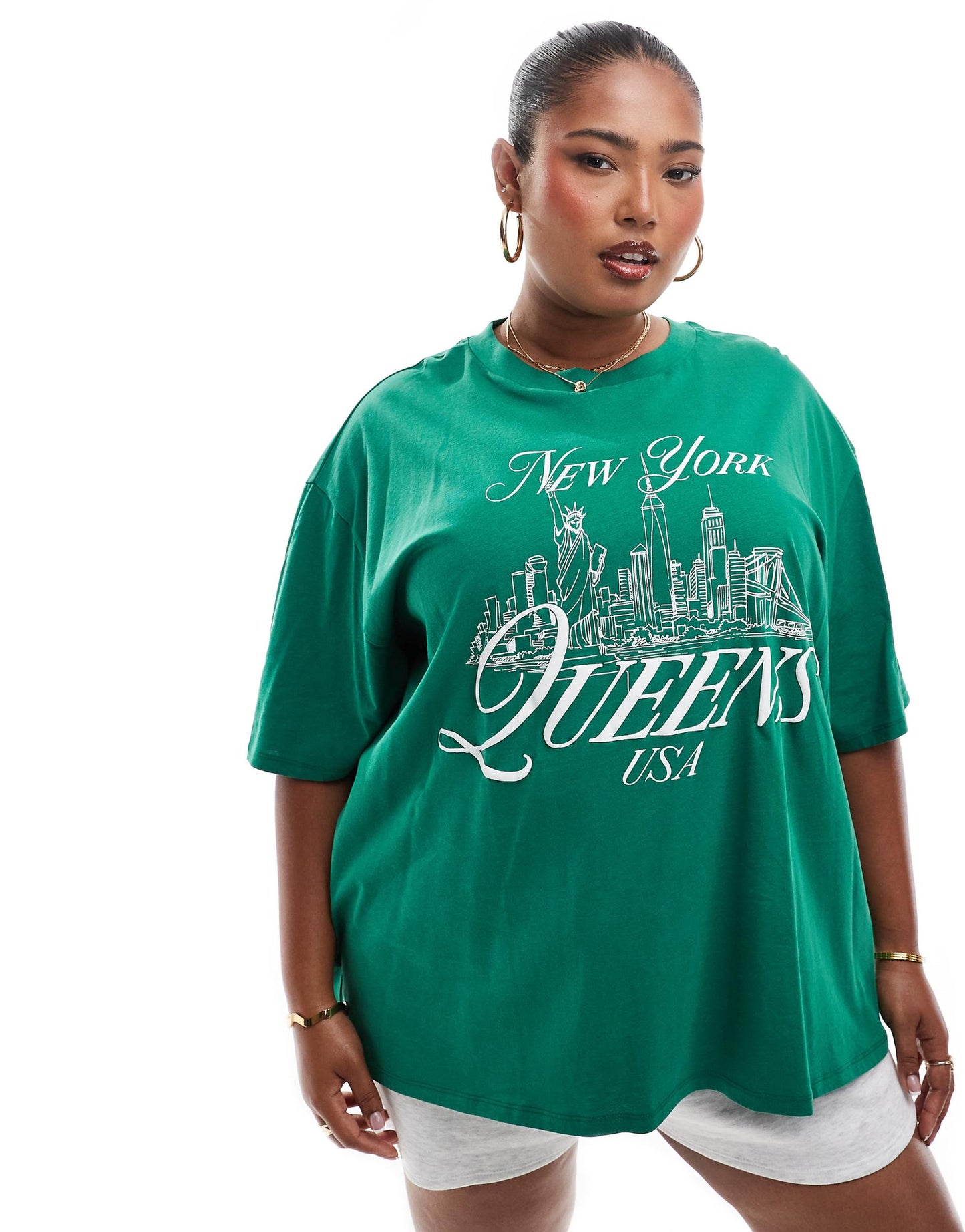 Curve Oversized T-Shirt With Queens New York Puff Graphic