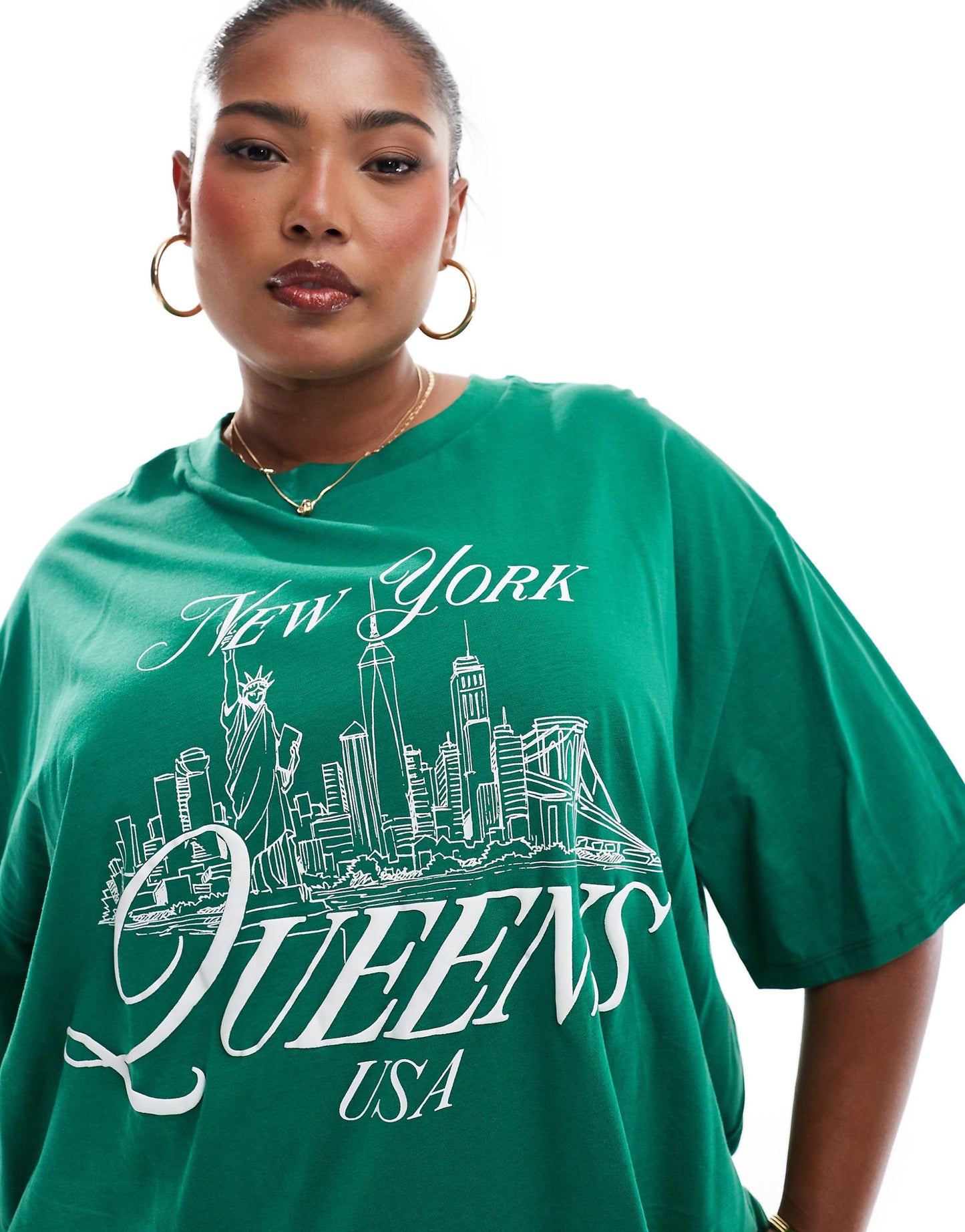 Curve Oversized T-Shirt With Queens New York Puff Graphic