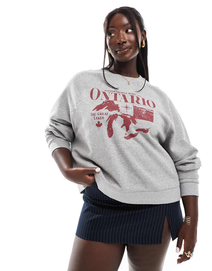 Curve Raglan Oversized Sweat With Ontario Graphic