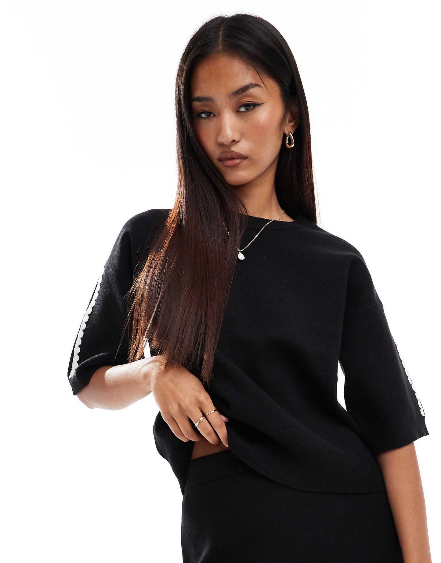 Knitted Top Co-Ord With Contrast Trim