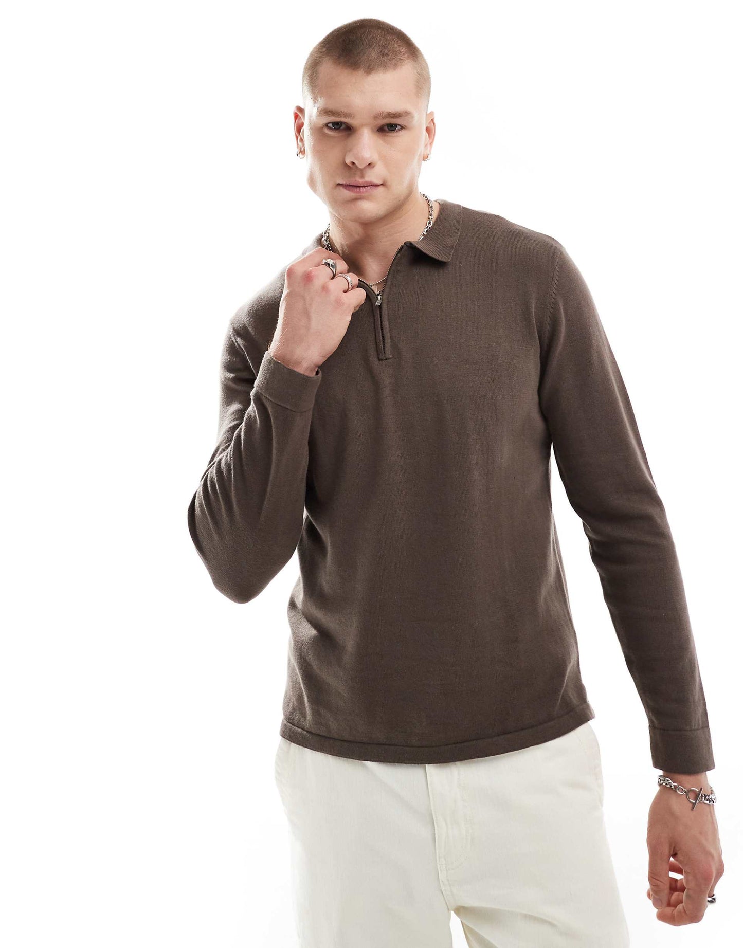 Knitted Long Sleeve Polo Jumper