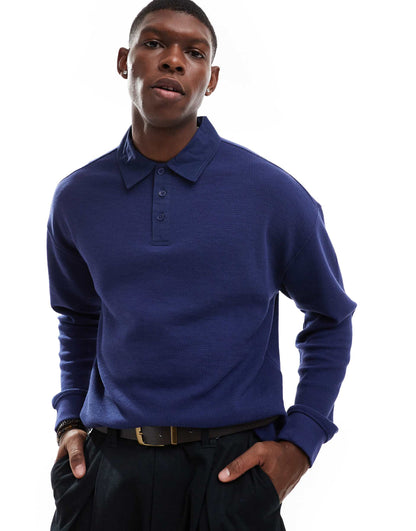 Textured Interlock Button Detail Rugby Shirt