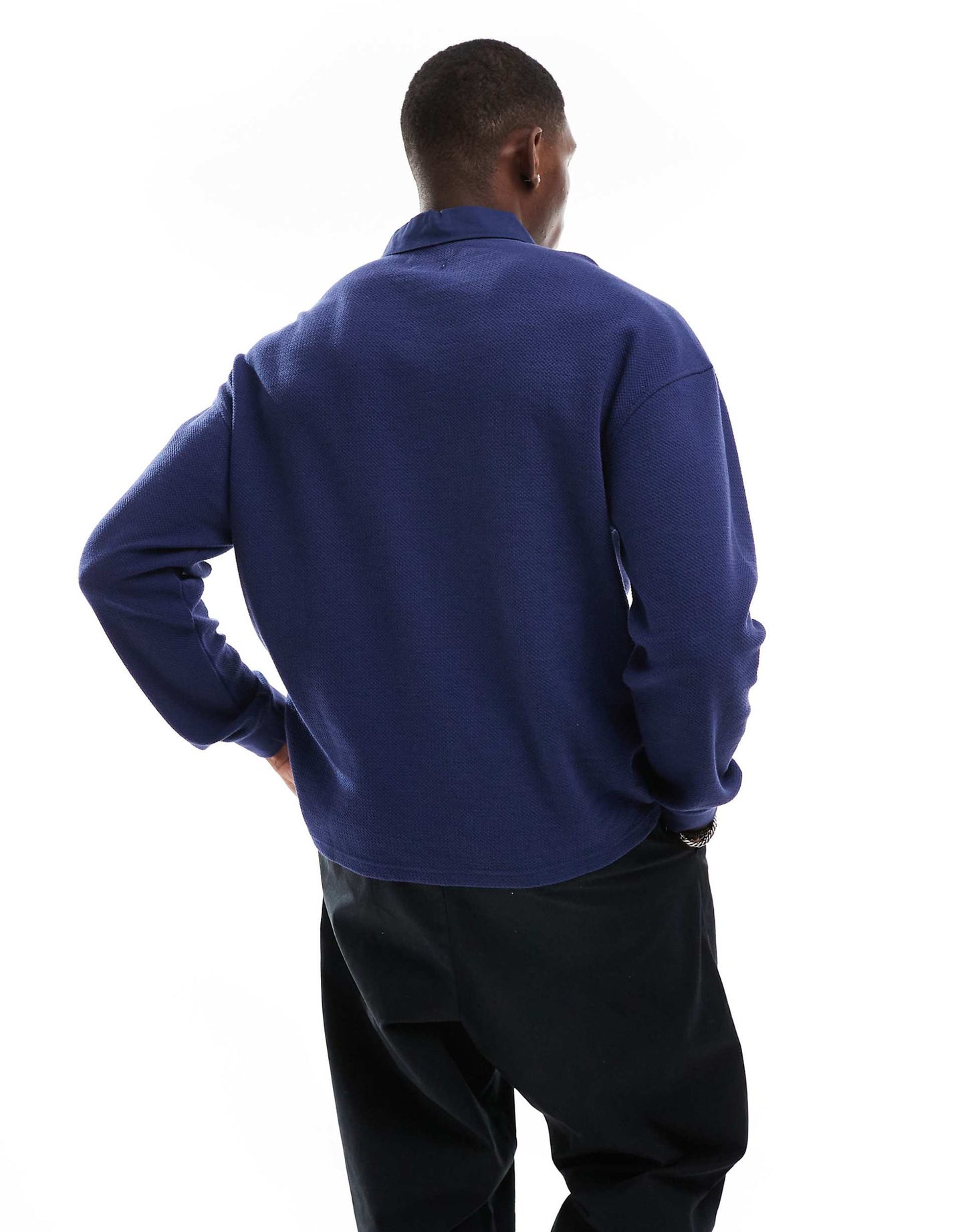Textured Interlock Button Detail Rugby Shirt