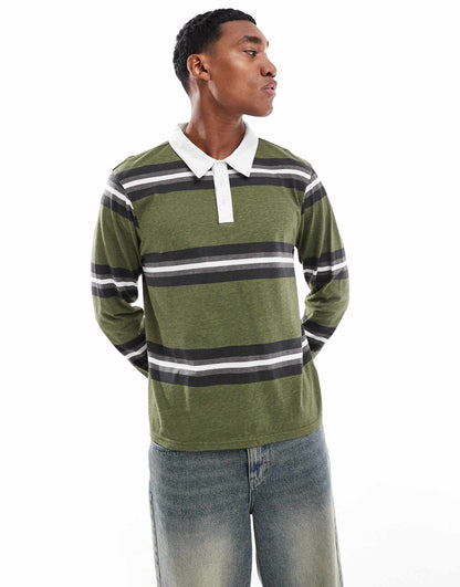 Striped Long Sleeve Polo Shirt