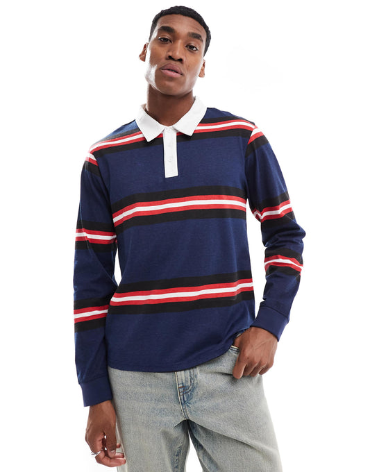 Striped Long Sleeve Polo Shirt