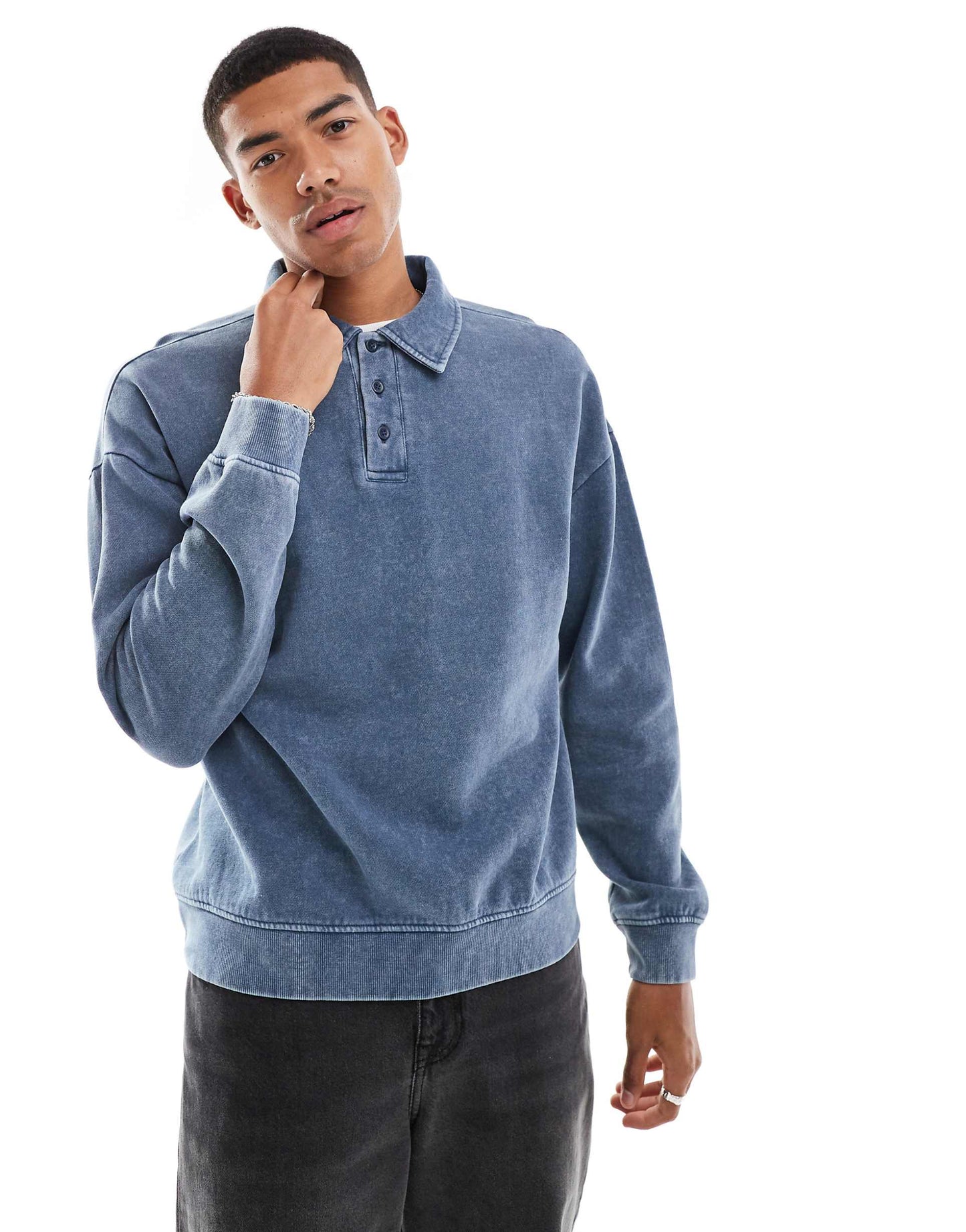 Drop Shoulder Acid Wash Polo Shirt