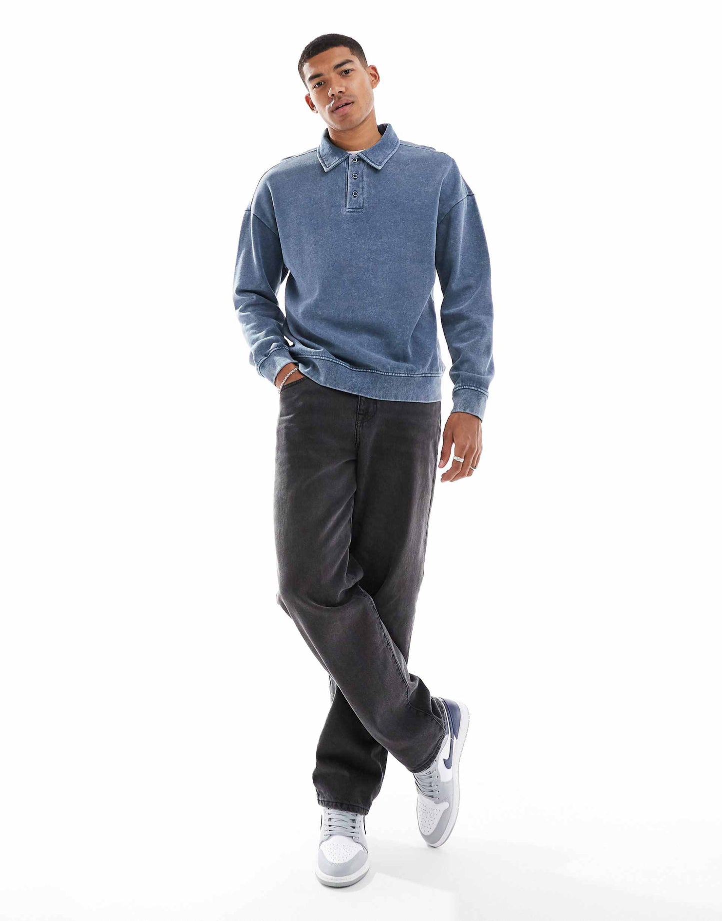 Drop Shoulder Acid Wash Polo Shirt