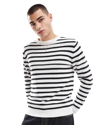 Striped Round Neck Loose Knitted Jumper