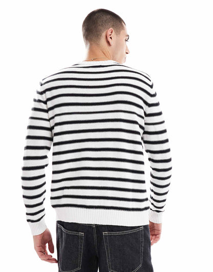 Striped Round Neck Loose Knitted Jumper