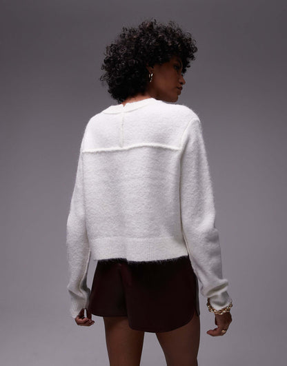Knitted Crew With Raglan And Exposed Seam Jumper