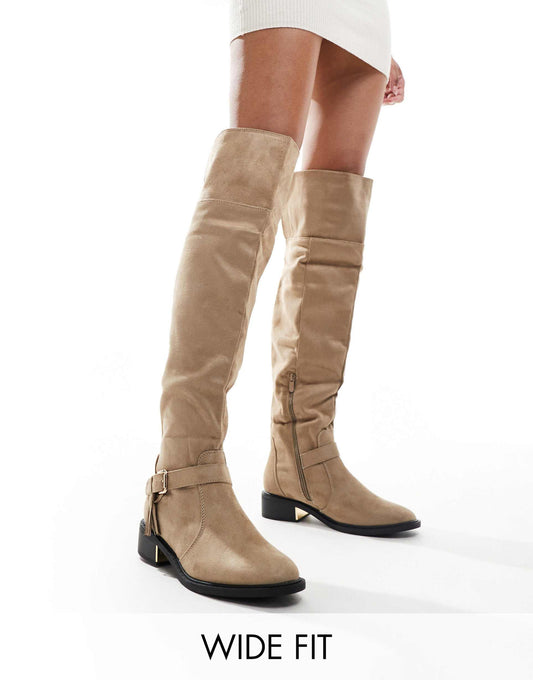 Wide Fit Over The Knee Flat Boots With Tassle