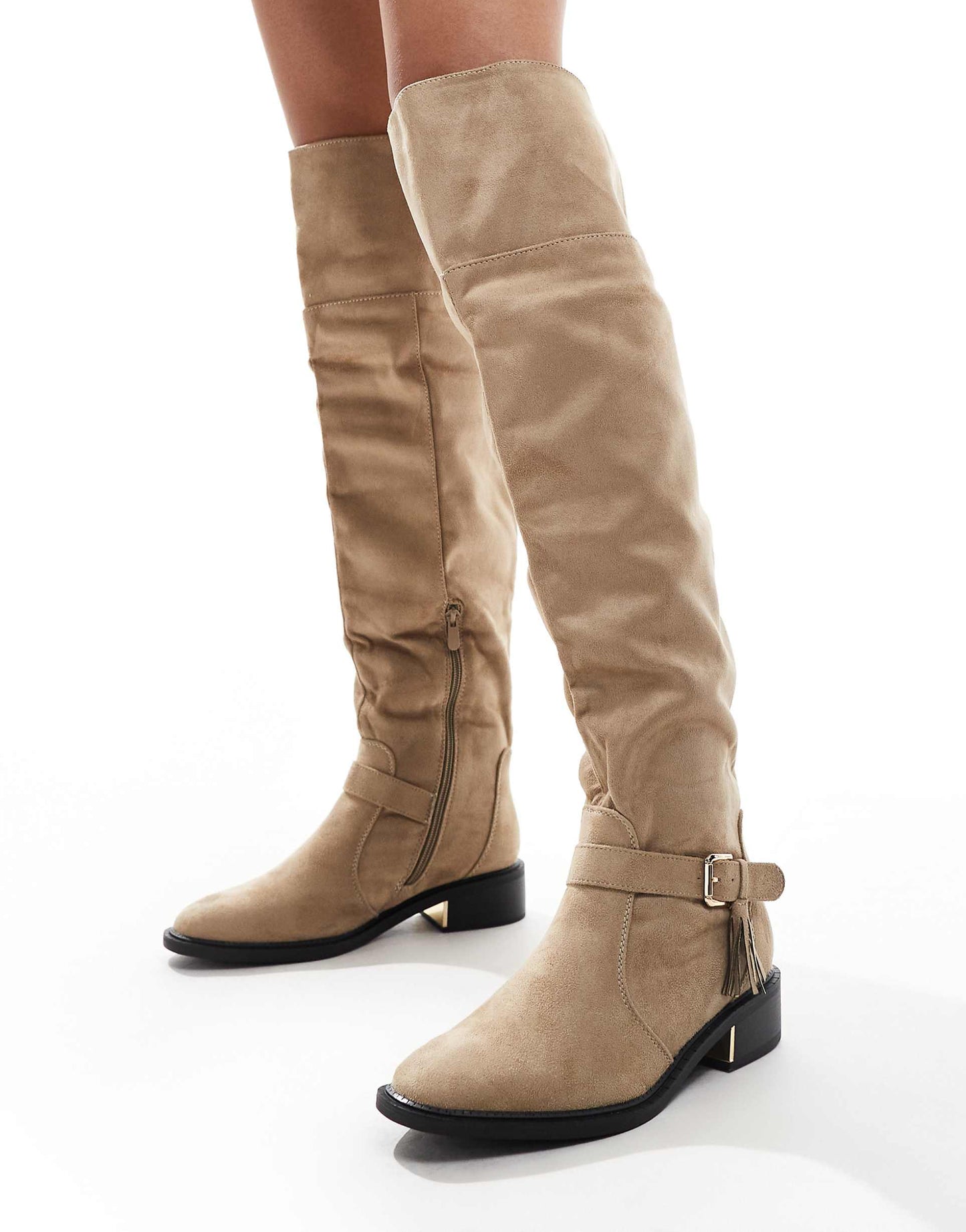 Wide Fit Over The Knee Flat Boots With Tassle