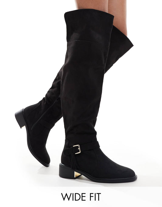 Wide Fit Over The Knee Flat Boots With Tassle