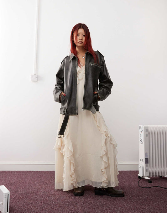 Antique Real Leather Biker Jacket