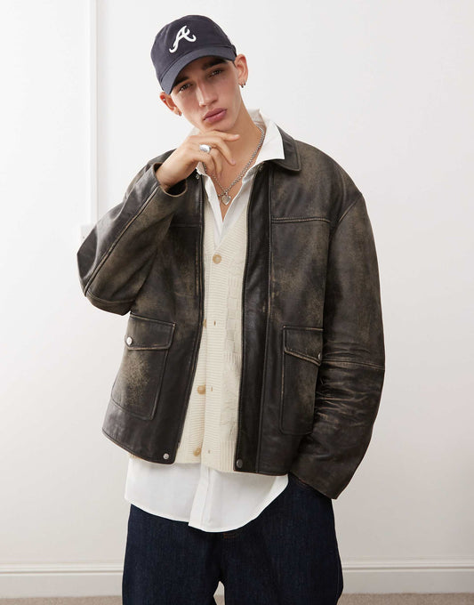 Real Leather Washed Trucker