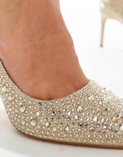 Pointed Court Shoes With Rhinesone Embellishment