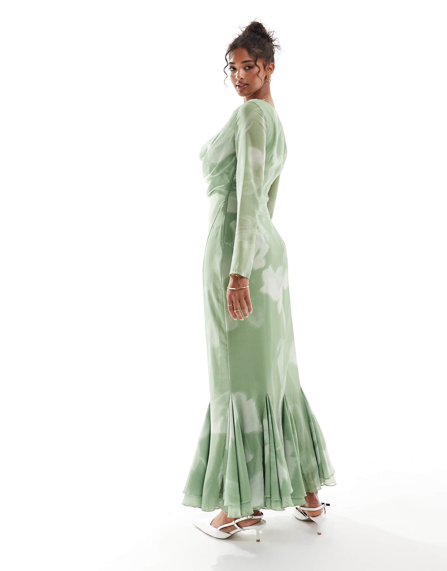 Cowl Neck Maxi Dress With Godet Hem