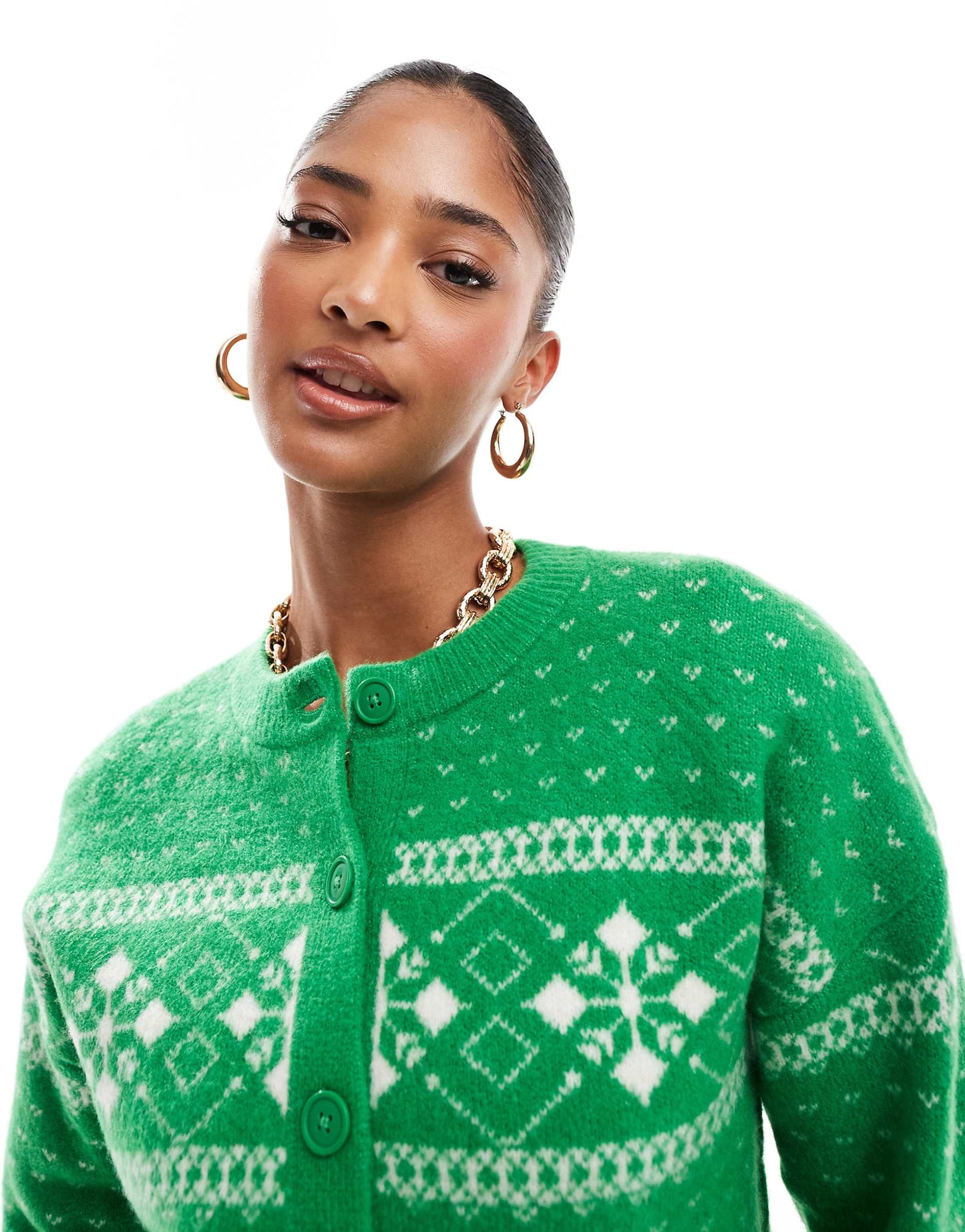Crew Neck Cardigan With Fairisle Pattern