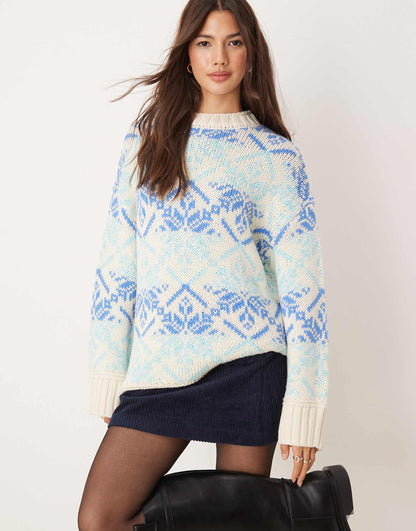 Oversized Fairisle Jumper With Grown On Neck