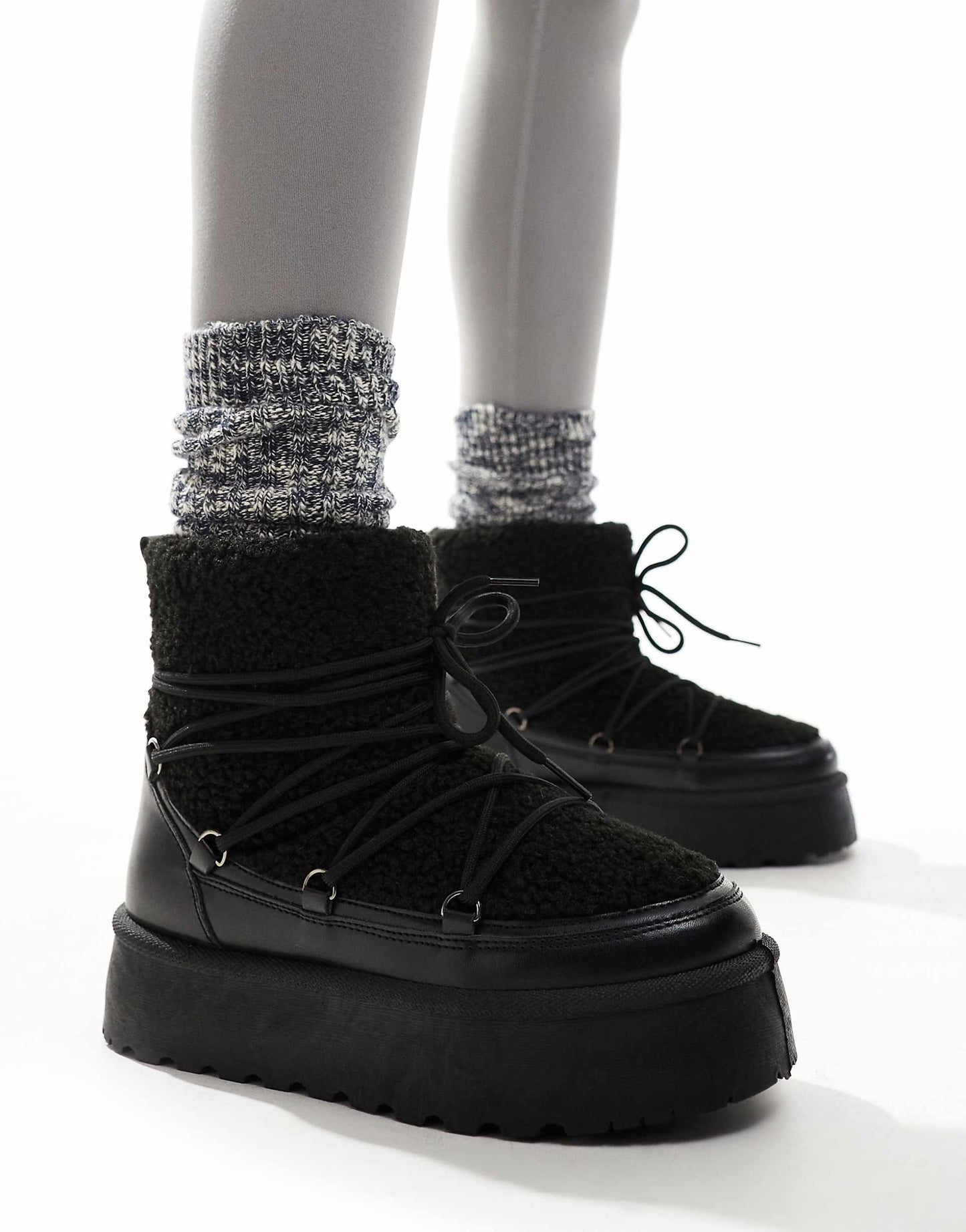Borg Lace Up Platform Mini Boot