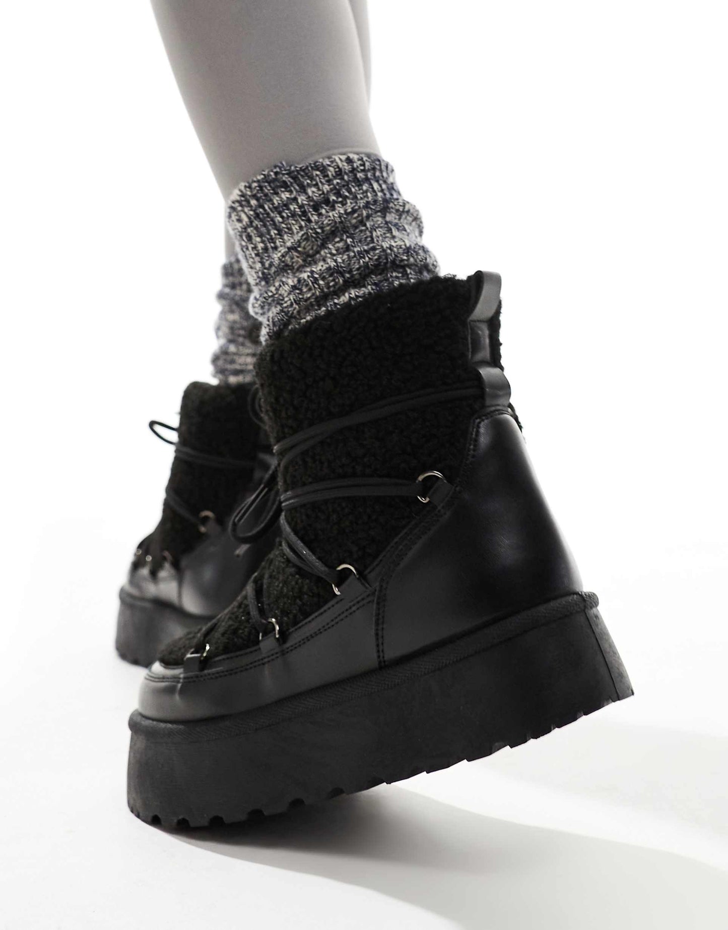 Borg Lace Up Platform Mini Boot