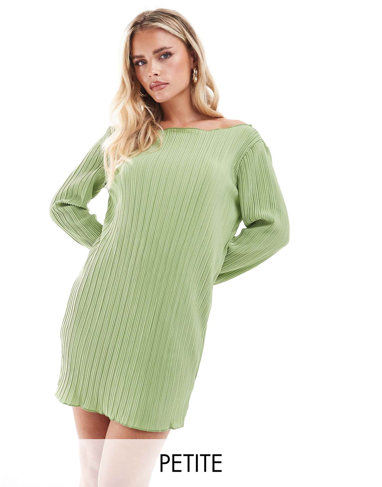 Petite Plisse Mini Dress With Fluted Sleeve
