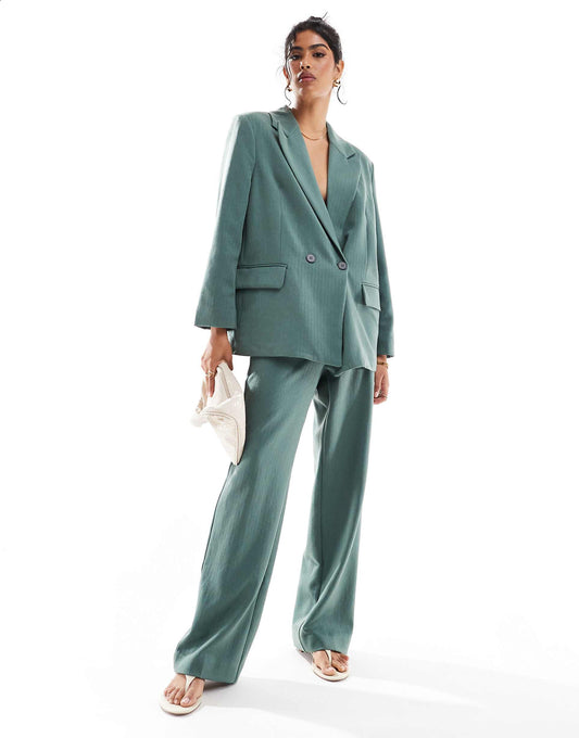 Tailored Herringbone Blazer And Wide Leg Trouser Co-Ord