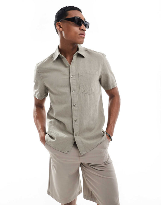 Short Sleeve Linen Look Shirt