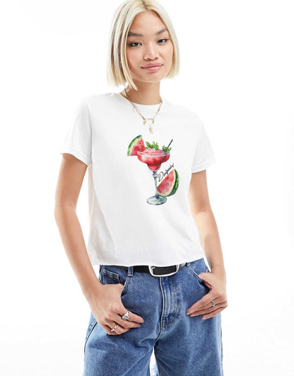 Baby Tee With Watermelon Cocktail Graphic