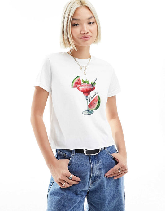 Baby Tee With Watermelon Cocktail Graphic