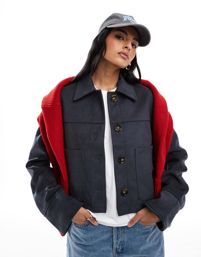Top Collar Premium Faux Suede Jacket