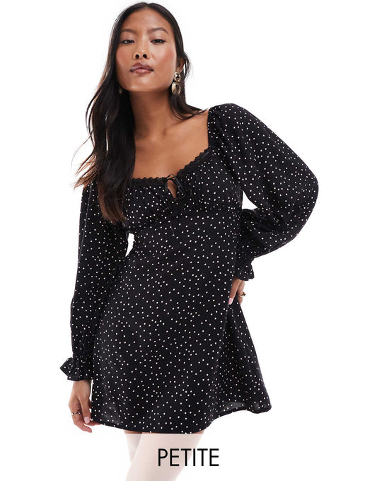 Petite Ribbon Detail Tie Front Mini Tea Dress