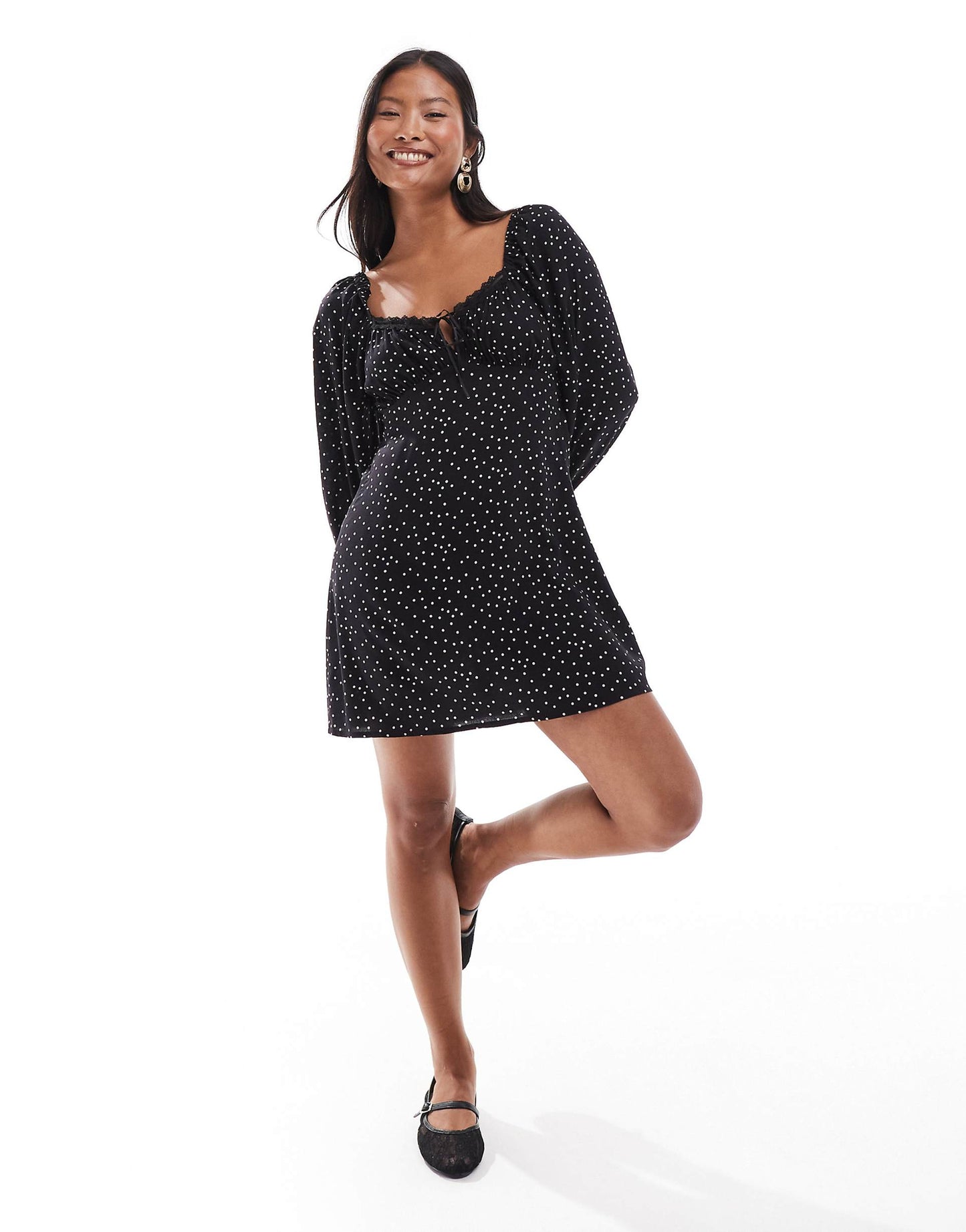 Petite Ribbon Detail Tie Front Mini Tea Dress