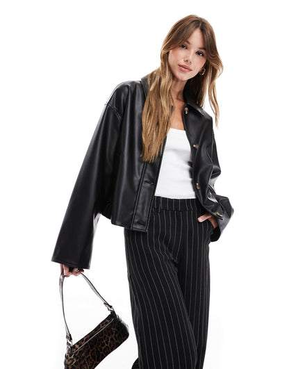 Leather Look Button Through Jacket