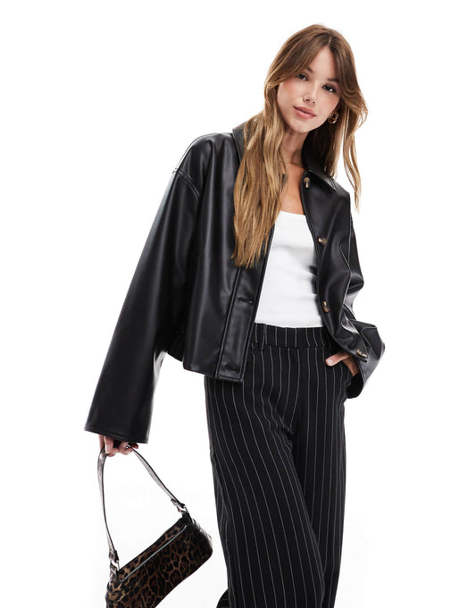 Leather Look Button Through Jacket