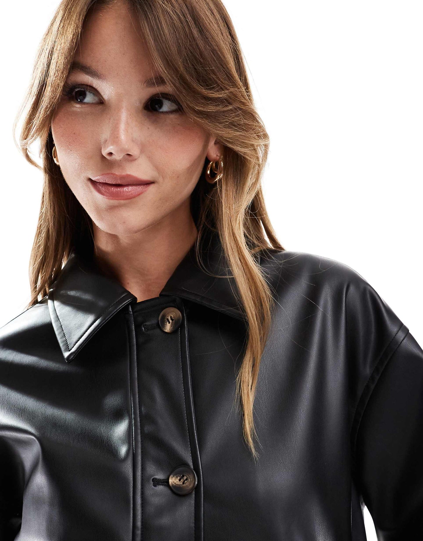Leather Look Button Through Jacket