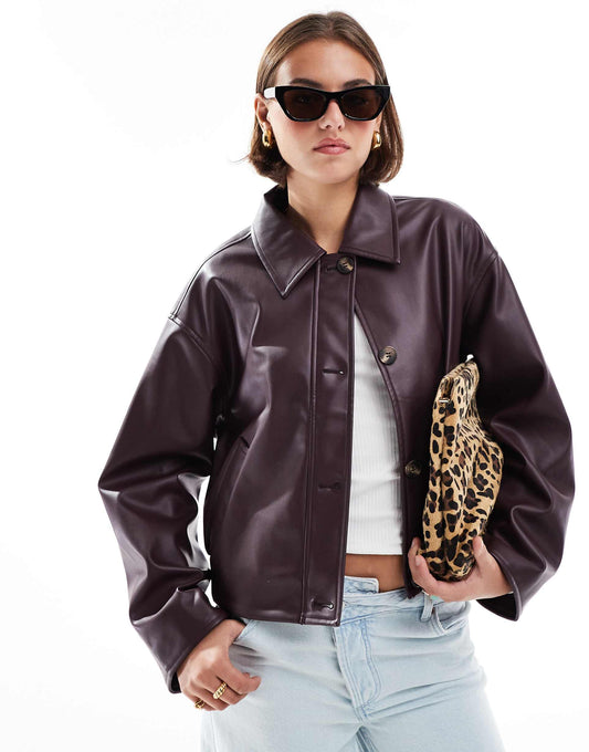 Leather Look Button Through Jacket