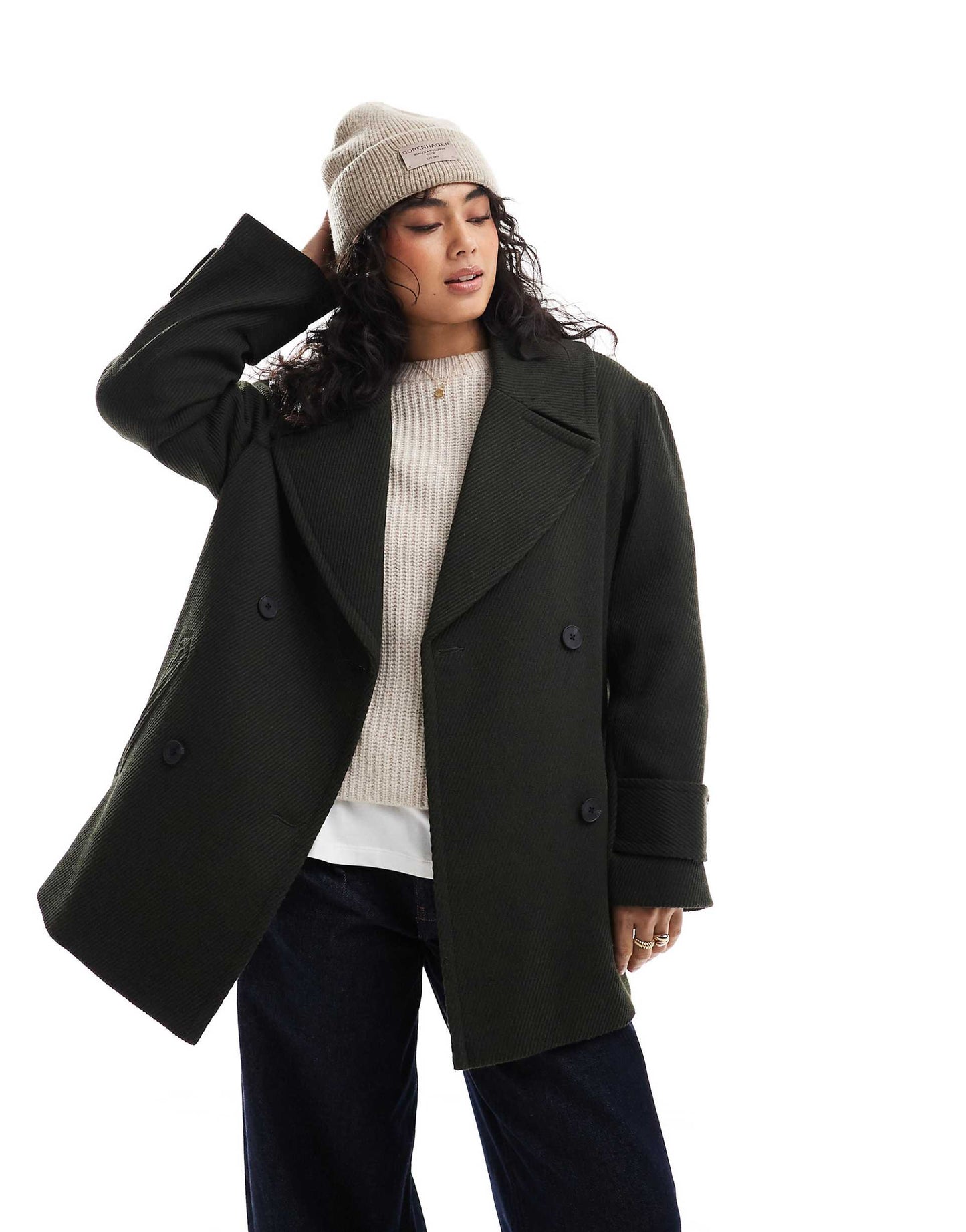 Oversized Twill Pea Coat