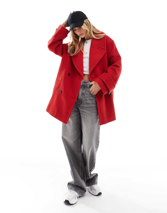 Oversized Twill Pea Coat