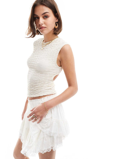 Bubble Texture Cut Out Back Top