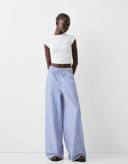 Deep Waistband Wide Leg Trousers