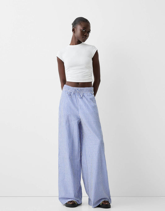 Deep Waistband Wide Leg Trousers