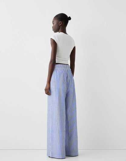 Deep Waistband Wide Leg Trousers