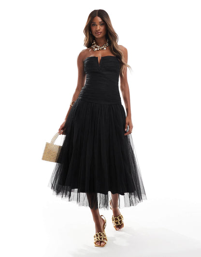 Drop Hem Tulle Midaxi Dress